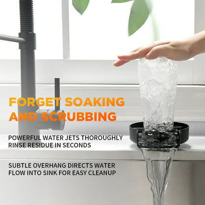 Stainless steel glass rinser with black spiderweb drain for kitchen
