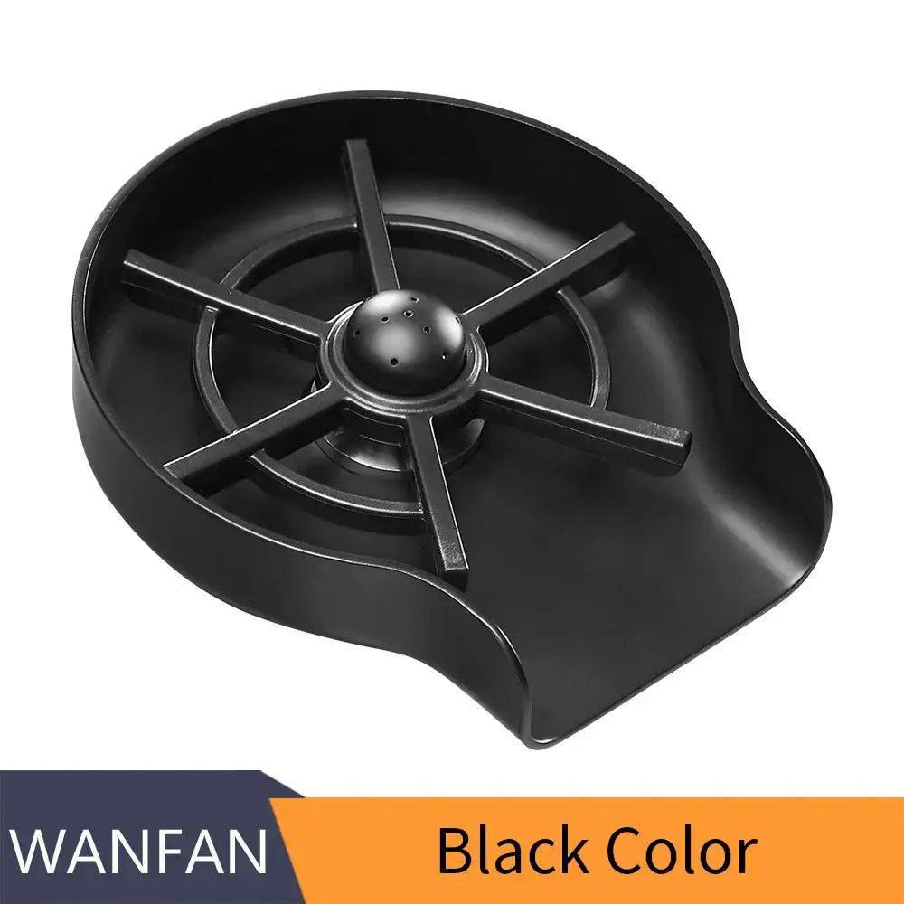 Stainless steel glass rinser with black spiderweb drain for kitchen