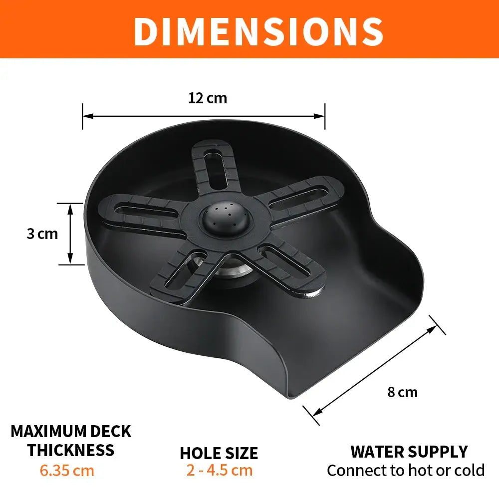 Stainless steel glass rinser with black spiderweb drain for kitchen