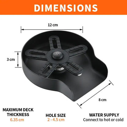 Stainless steel glass rinser with black spiderweb drain for kitchen