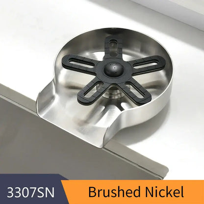 Stainless steel glass rinser with black spiderweb drain for kitchen