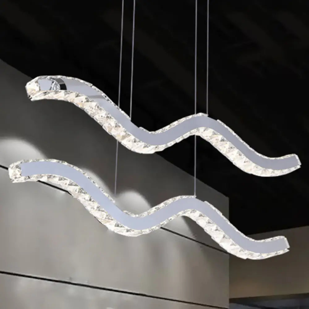 DecorBites™ Stainless Steel Island Pendant LED Hanging Light with Wavy Crystal Strip - Minimalistic Office Fixture
