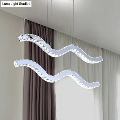 DecorBites™ Stainless Steel Island Pendant LED Hanging Light with Wavy Crystal Strip - Minimalistic Office Fixture