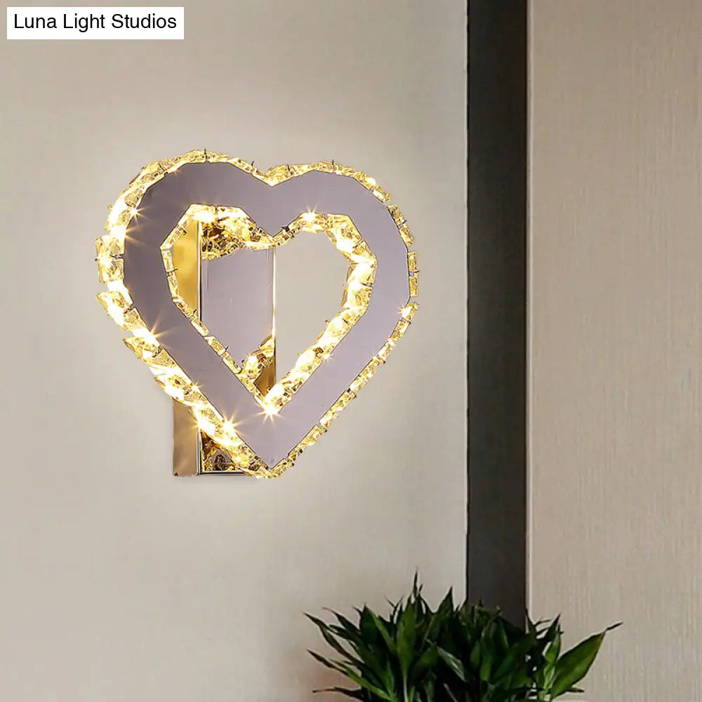 DecorBites™ Stainless-Steel LED Bedside Wall Sconce with Faceted Crystal Heart Design
