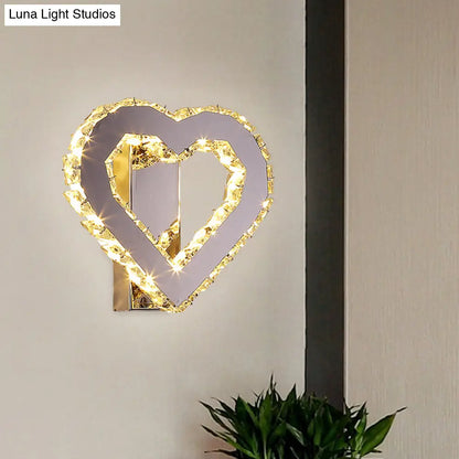 DecorBites™ Stainless-Steel LED Bedside Wall Sconce with Faceted Crystal Heart Design