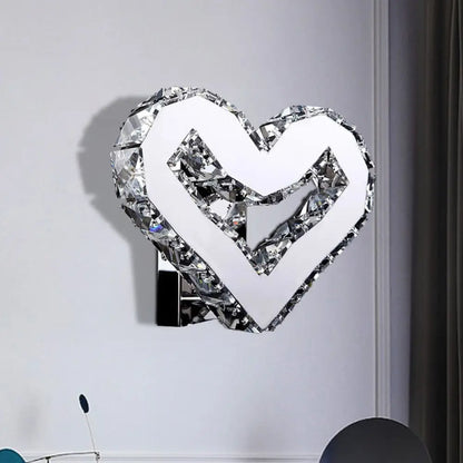 DecorBites™ Stainless-Steel LED Heart Sconce - Modern Clear Crystal Wall Lamp in Warm/White Light