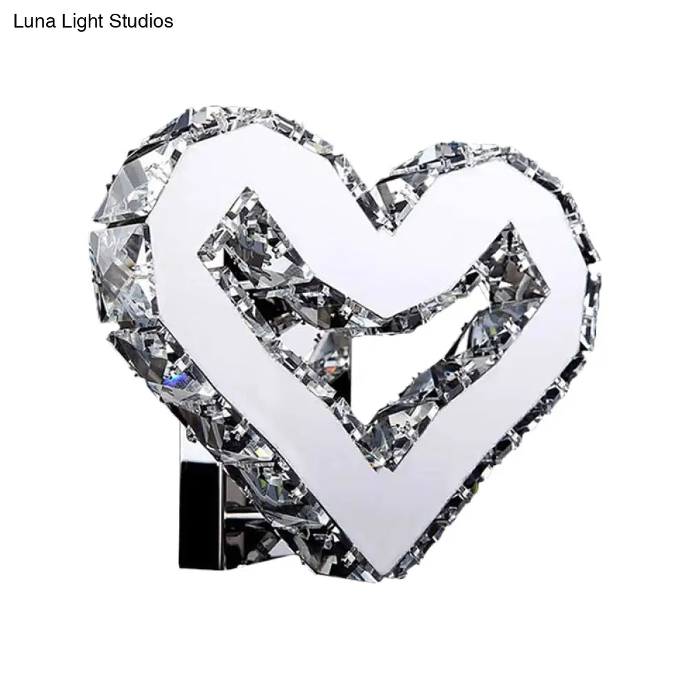 DecorBites™ Stainless-Steel LED Heart Sconce - Modern Clear Crystal Wall Lamp in Warm/White Light