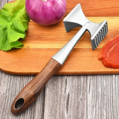 Stainless steel meat tenderizer with wood handle kitchen mallet