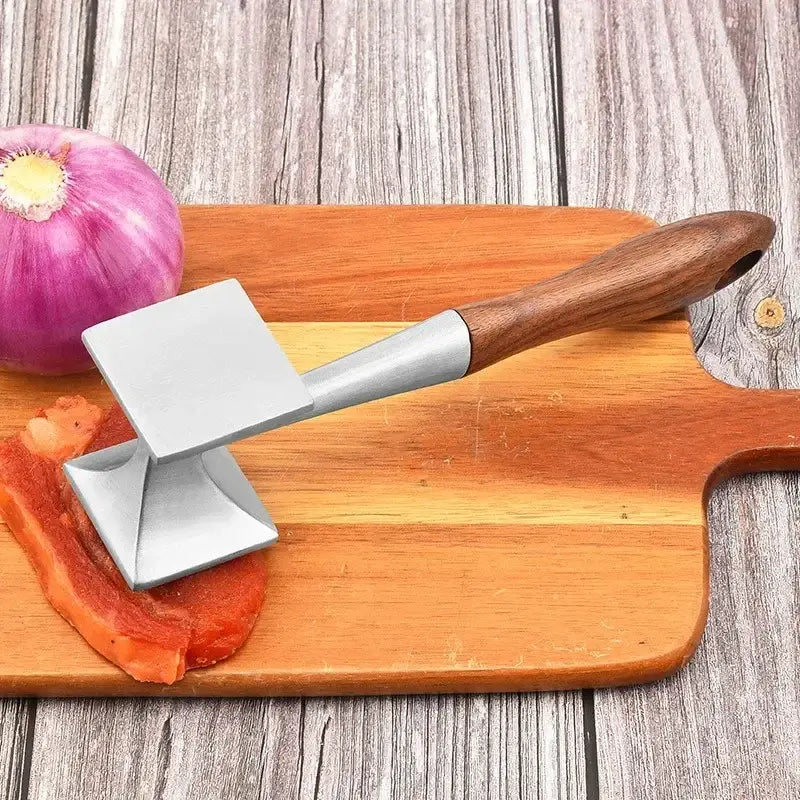 Stainless steel meat tenderizer with wood handle kitchen mallet