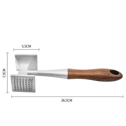 Stainless steel meat tenderizer with wood handle kitchen mallet