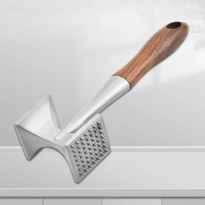 Stainless steel meat tenderizer with wood handle kitchen mallet