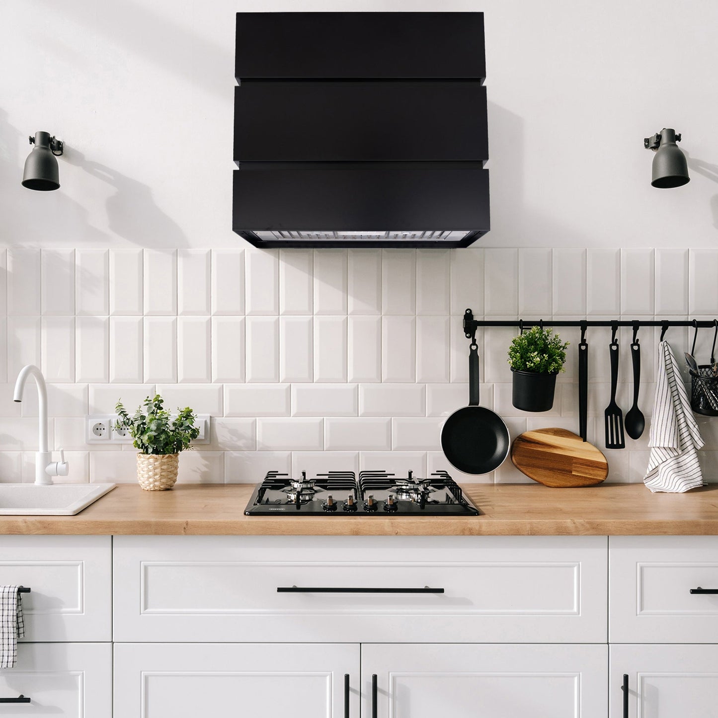 Akicon 30" Stainless Steel Wall Mount Range Hood, 3 Stacks Kitchen Hood with 600 CFM Vent Motor