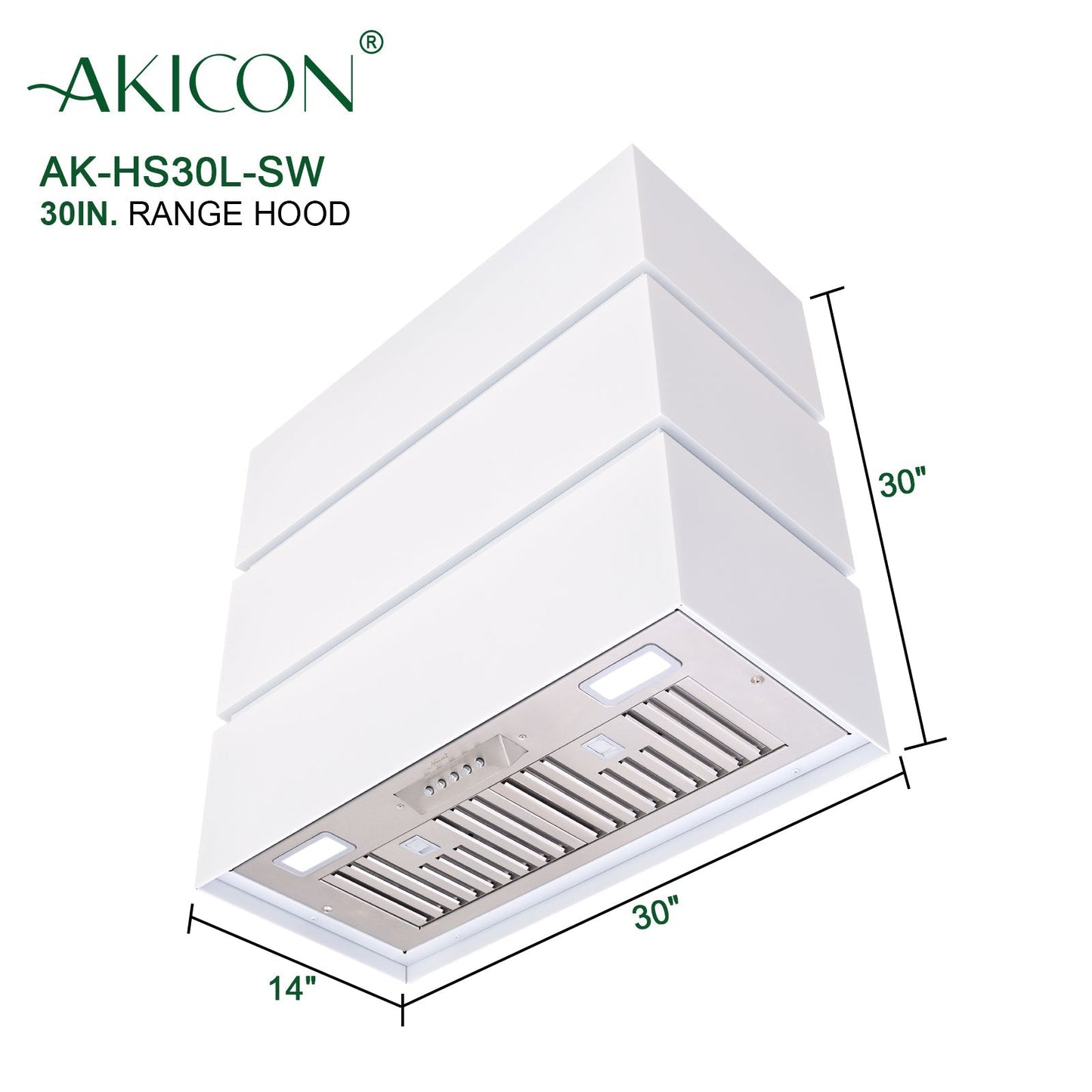 Akicon 30" Stainless Steel Wall Mount Range Hood, 3 Stacks Kitchen Hood with 600 CFM Vent Motor