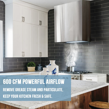 Akicon 36" Stainless Steel Wall Mount Range Hood Modern Box with 600 CFM Vent Hood