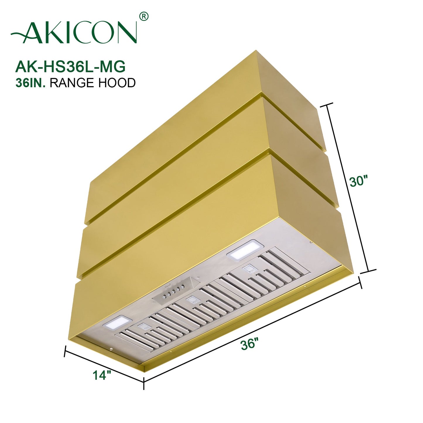 Akicon 36" Stainless Steel Wall Mount Range Hood, 3 Stacks Modern Box with 600 CFM Vent Motor