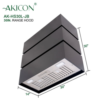 Akicon 30" Stainless Steel Wall Mount Range Hood, 3 Stacks Kitchen Hood with 600 CFM Vent Motor