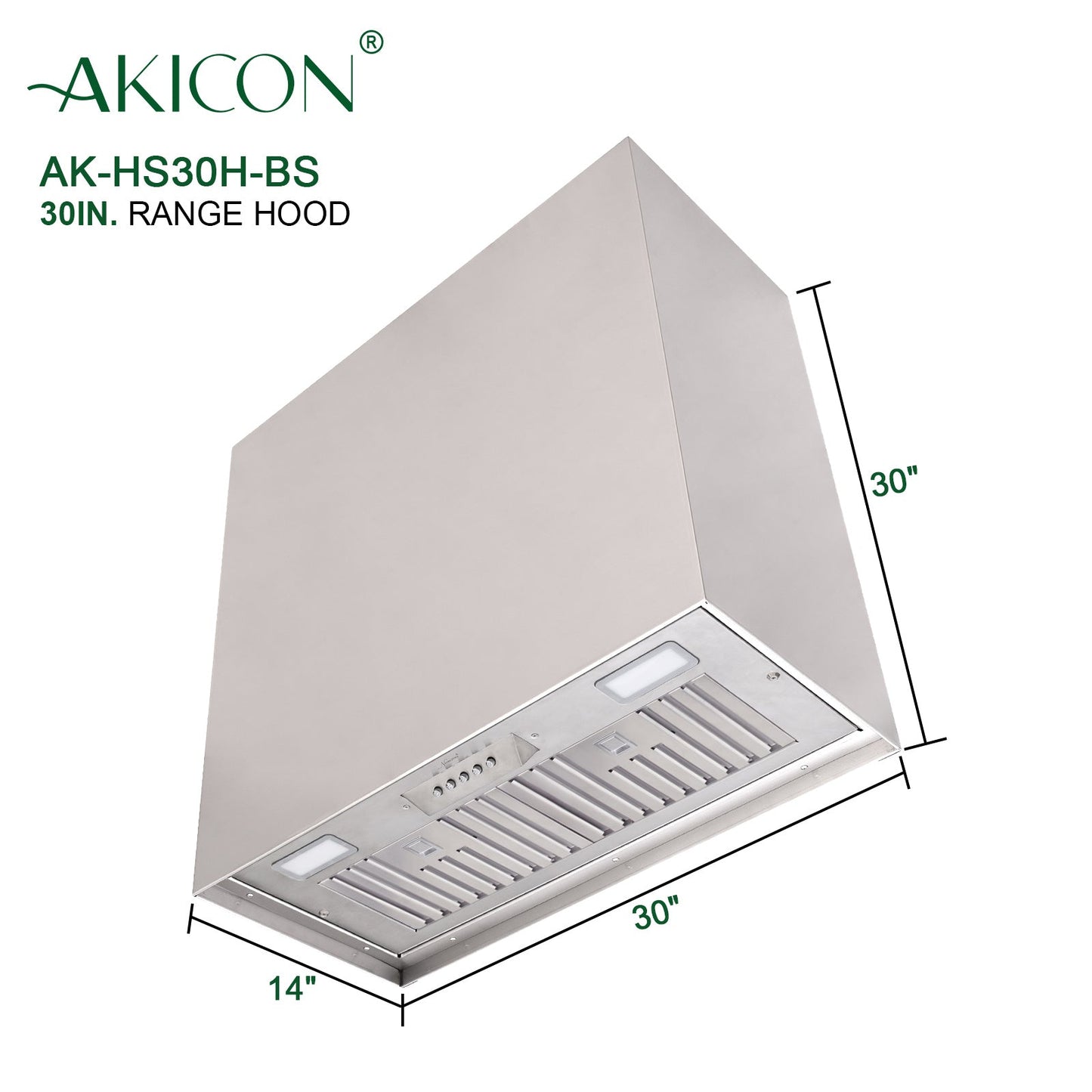 Akicon 30" Stainless Steel Wall Mount Range Hood Modern Box with 600 CFM Vent Hood