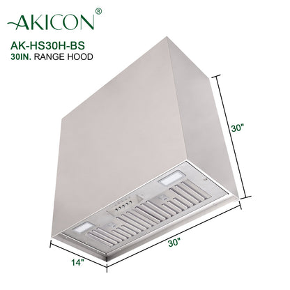 Akicon 30" Stainless Steel Wall Mount Range Hood Modern Box with 600 CFM Vent Hood