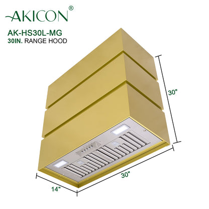 Akicon 30" Stainless Steel Wall Mount Range Hood, 3 Stacks Kitchen Hood with 600 CFM Vent Motor