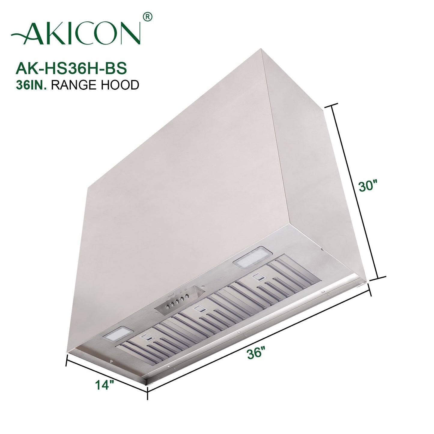 Akicon 36" Stainless Steel Wall Mount Range Hood Modern Box with 600 CFM Vent Hood