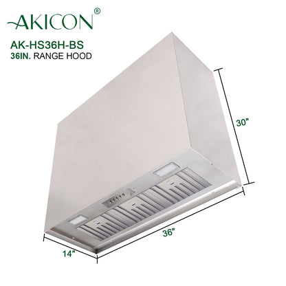 Akicon 36" Stainless Steel Wall Mount Range Hood Modern Box with 600 CFM Vent Hood