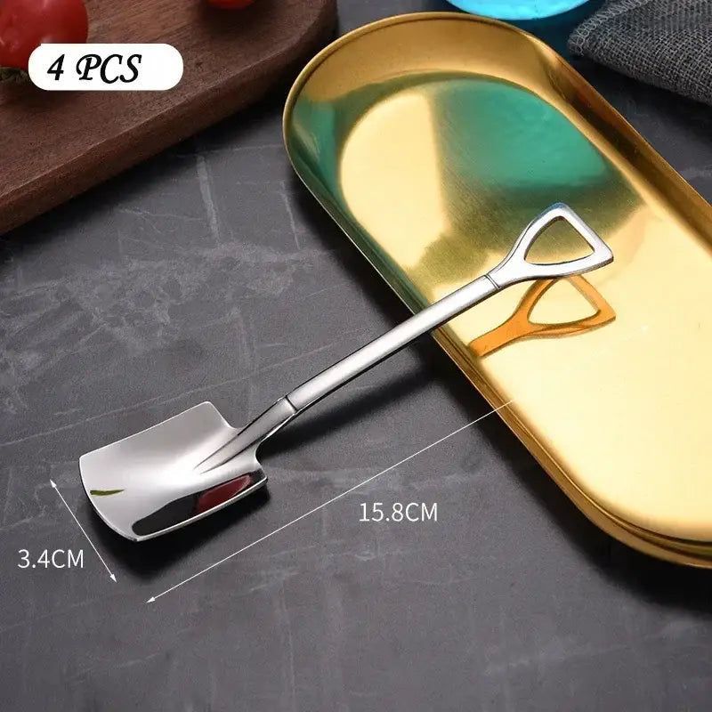 Stainless steel shovel teaspoons set for dining room 4-piece