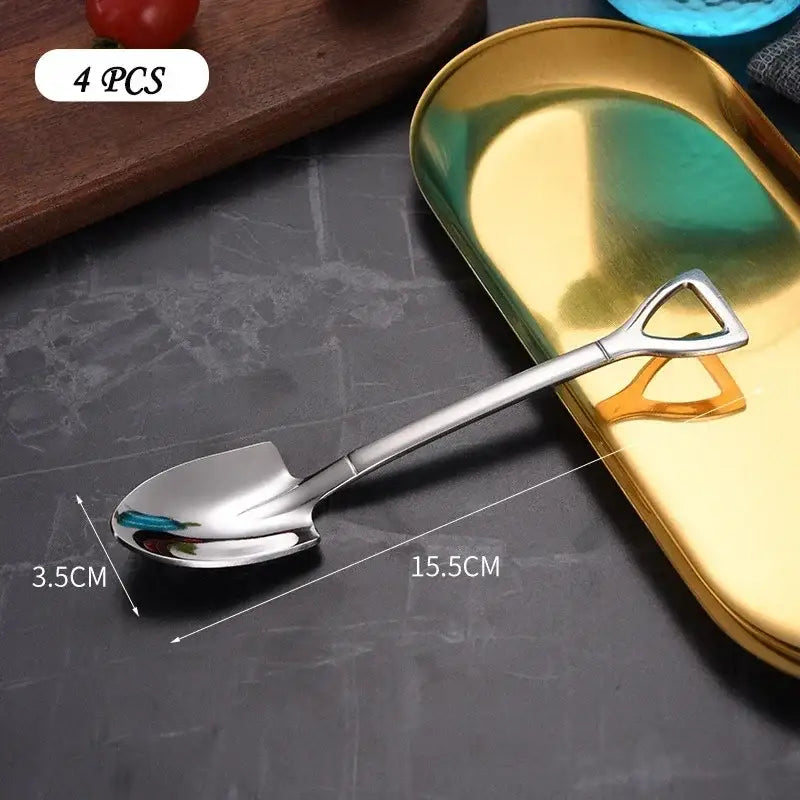 Stainless steel shovel teaspoons set for dining room 4-piece