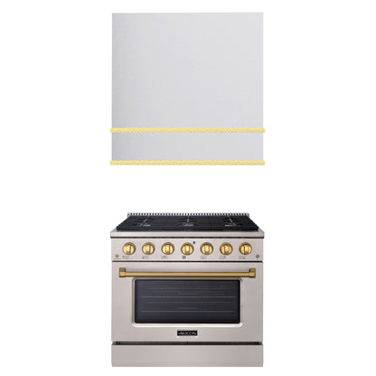 Akicon 36" Stainless Steel Range Hood with 600 CFM Insert & 6-Burner Gas Range Combo – Powerful Ventilation, Convection Oven, Multiple Finishes