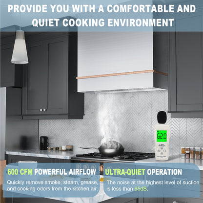 Akicon 36" Stainless Steel Wall Mount Range Hood with 600 CFM Vent Hood - AK-HS36HA-BS