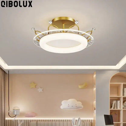 Star pattern crystal ceiling light bedroom gold pink & blue