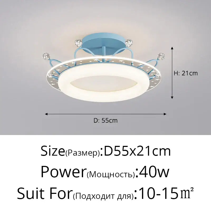 Star pattern crystal ceiling light bedroom gold pink & blue