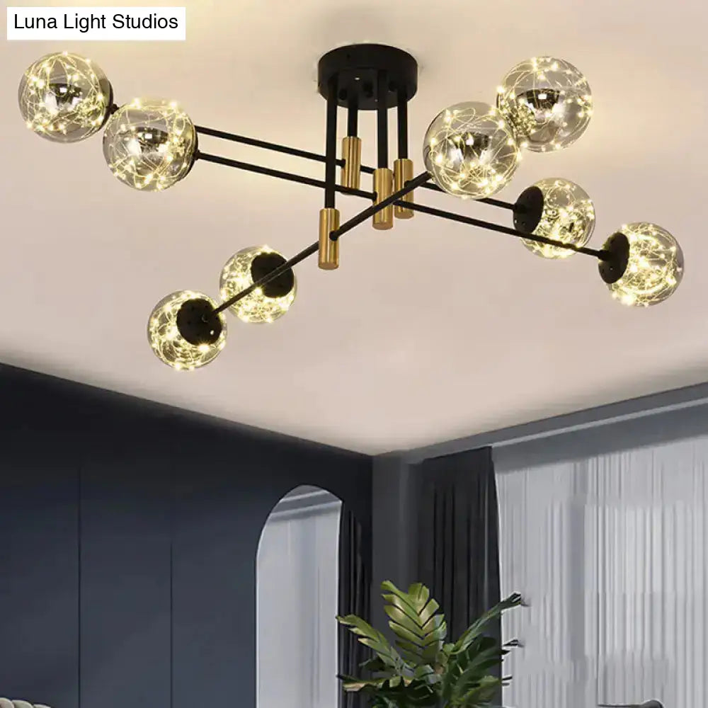 DecorBites™ Starry Nordic Ball Semi Flush Light Fixture in Black, Smoke Glass - Ideal for Living Room Ceiling - Stylish Ceiling Lamp