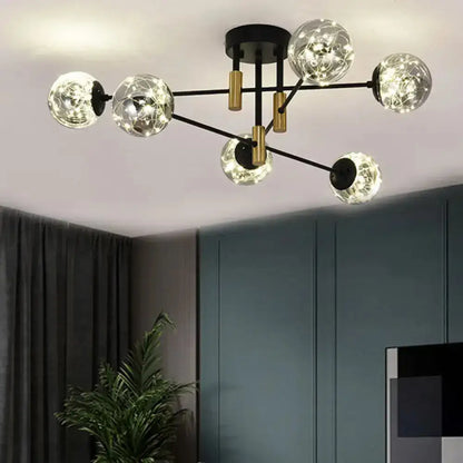 DecorBites™ Starry Nordic Ball Semi Flush Light Fixture in Black, Smoke Glass - Ideal for Living Room Ceiling - Stylish Ceiling Lamp