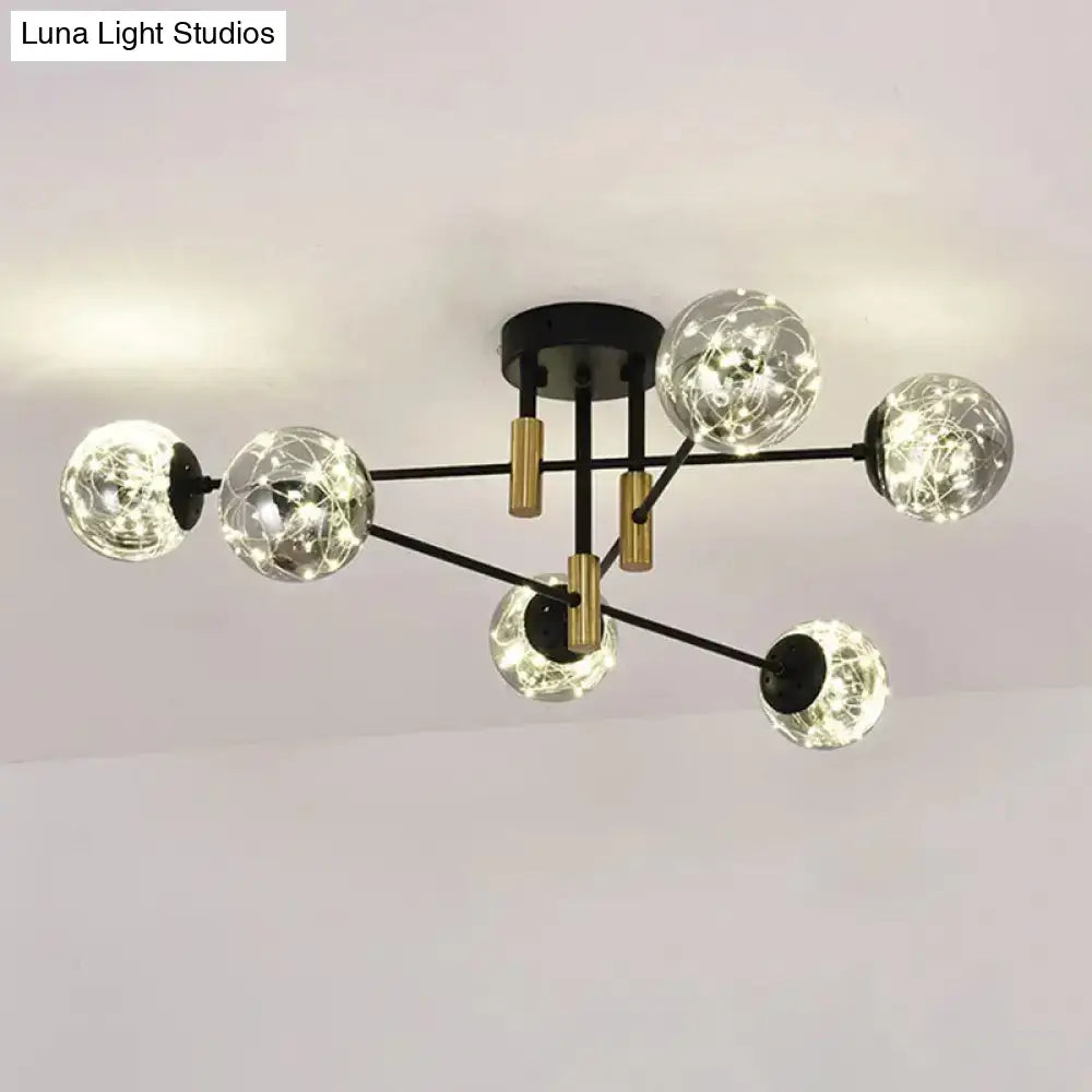 DecorBites™ Starry Nordic Ball Semi Flush Light Fixture in Black, Smoke Glass - Ideal for Living Room Ceiling - Stylish Ceiling Lamp