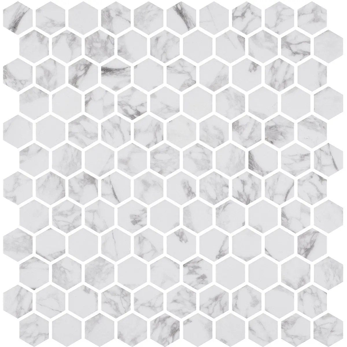 Statuario Honed Hexagon Glass Mosaics 11 3/4x11 1/2