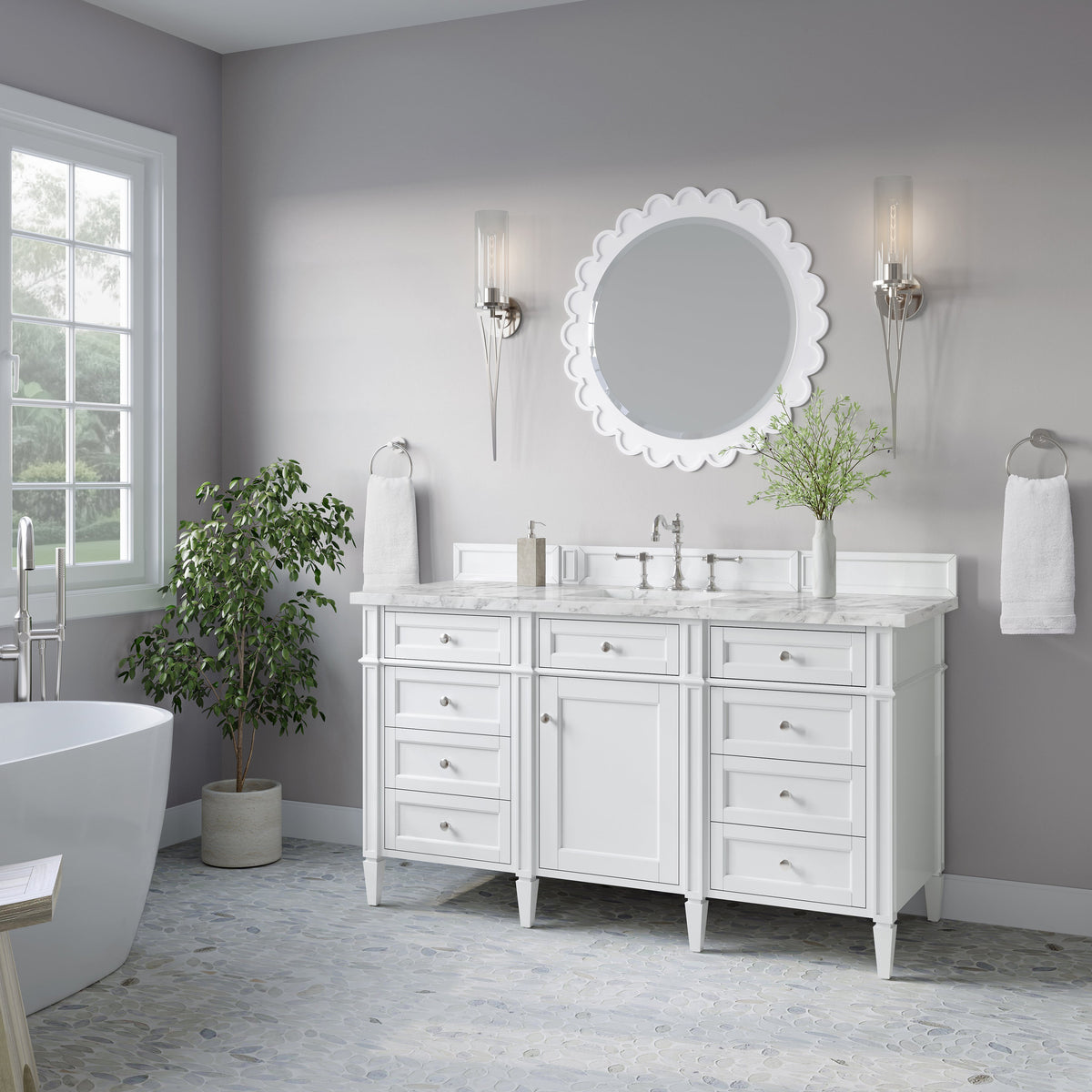 James Martin Brittany 60" Single Bathroom Vanity, Bright White