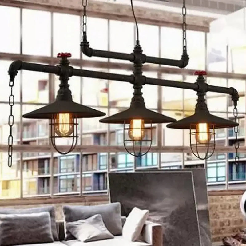 DecorBites™ Steampunk Black Iron Hanging Light Fixture with Cage and Chain Deco