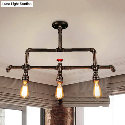 DecorBites™ Steampunk Bronze 3-Light Linear Pendant with Pipe and Valve Decoration for Island Lighting