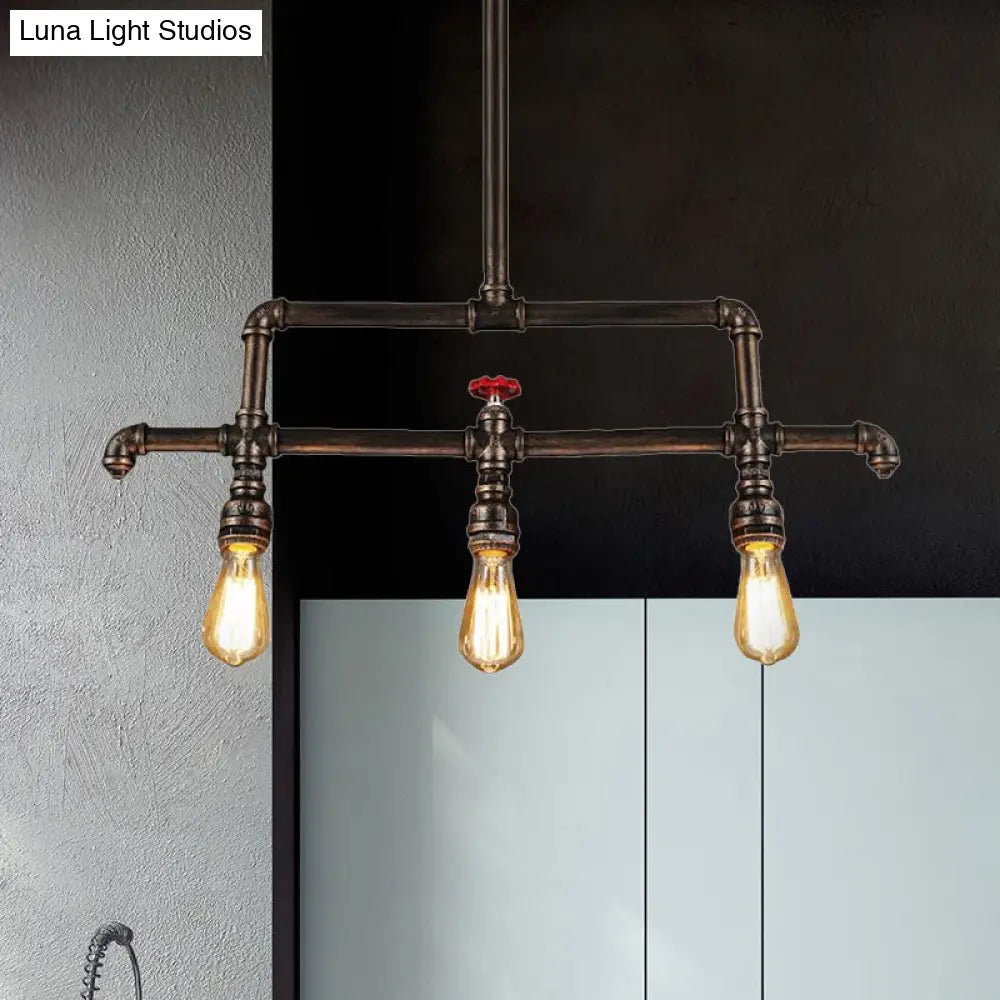 DecorBites™ Steampunk Bronze 3-Light Linear Pendant with Pipe and Valve Decoration for Island Lighting