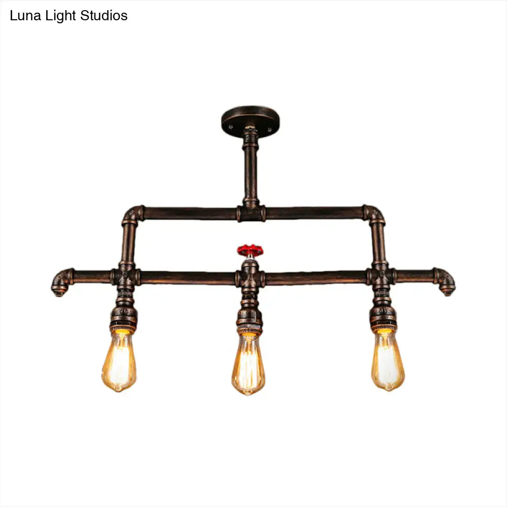DecorBites™ Steampunk Bronze 3-Light Linear Pendant with Pipe and Valve Decoration for Island Lighting