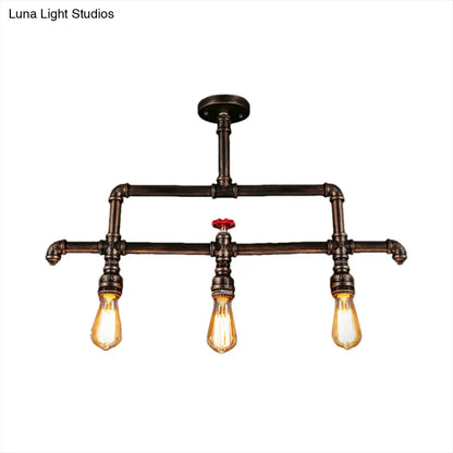 DecorBites™ Steampunk Bronze 3-Light Linear Pendant with Pipe and Valve Decoration for Island Lighting
