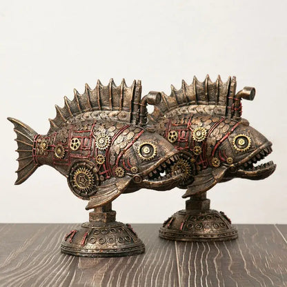 Steampunk bronze whale figurine blackfish resin office decor