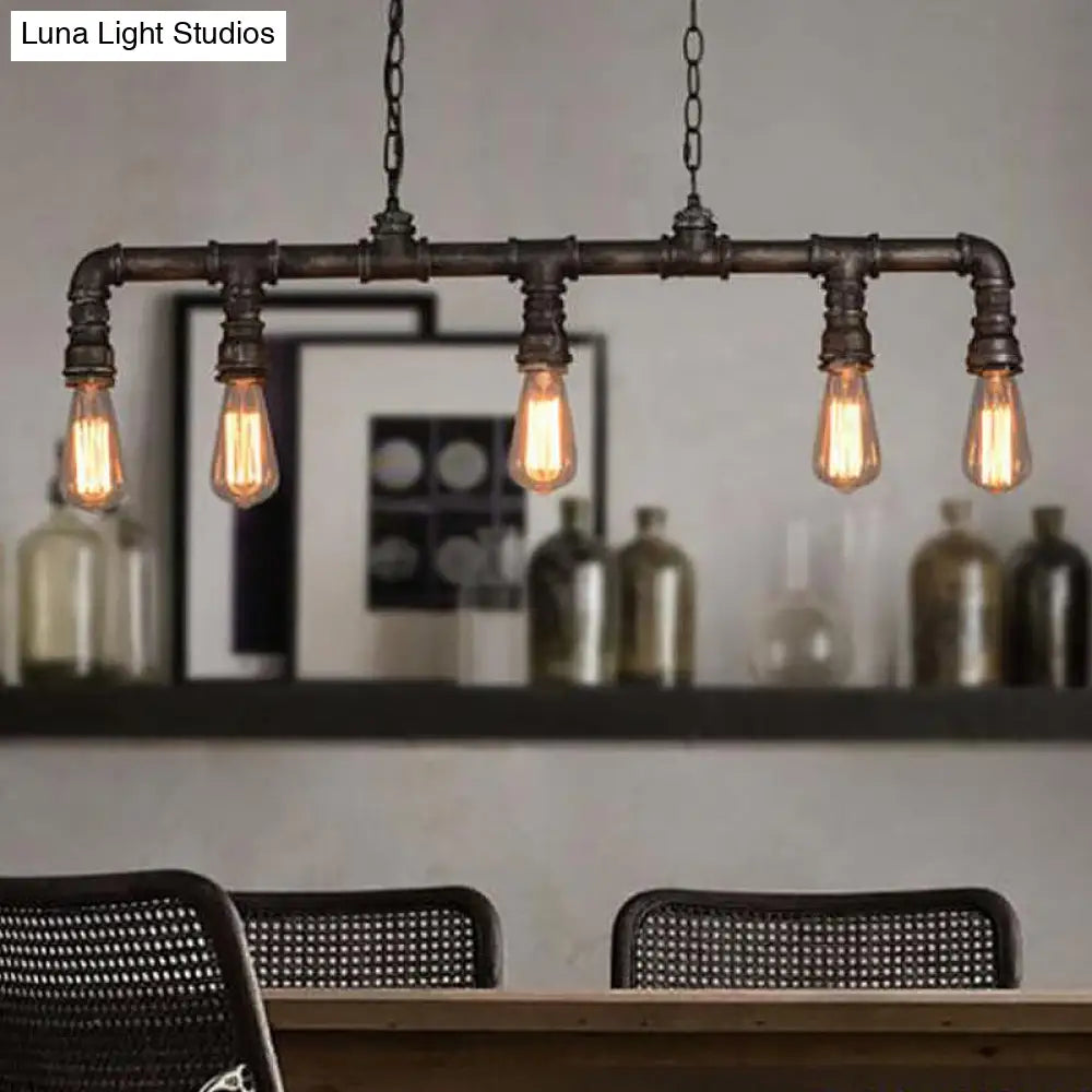 DecorBites™ Steampunk Metal Water Pipe Pendant Light - 5 Bulbs - Black, Ideal for Dining Room or Hanging Island