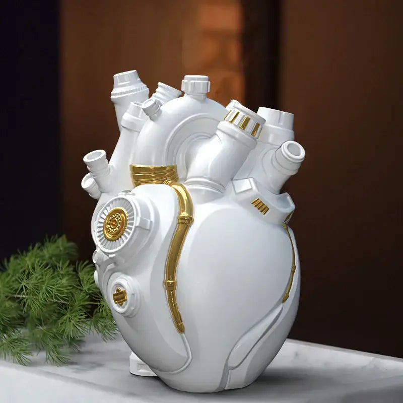 Steampunk white & gold heart cardiac vase living room decor