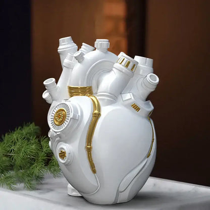 Steampunk white & gold heart cardiac vase living room decor