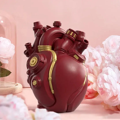Steampunk white & gold heart cardiac vase living room decor