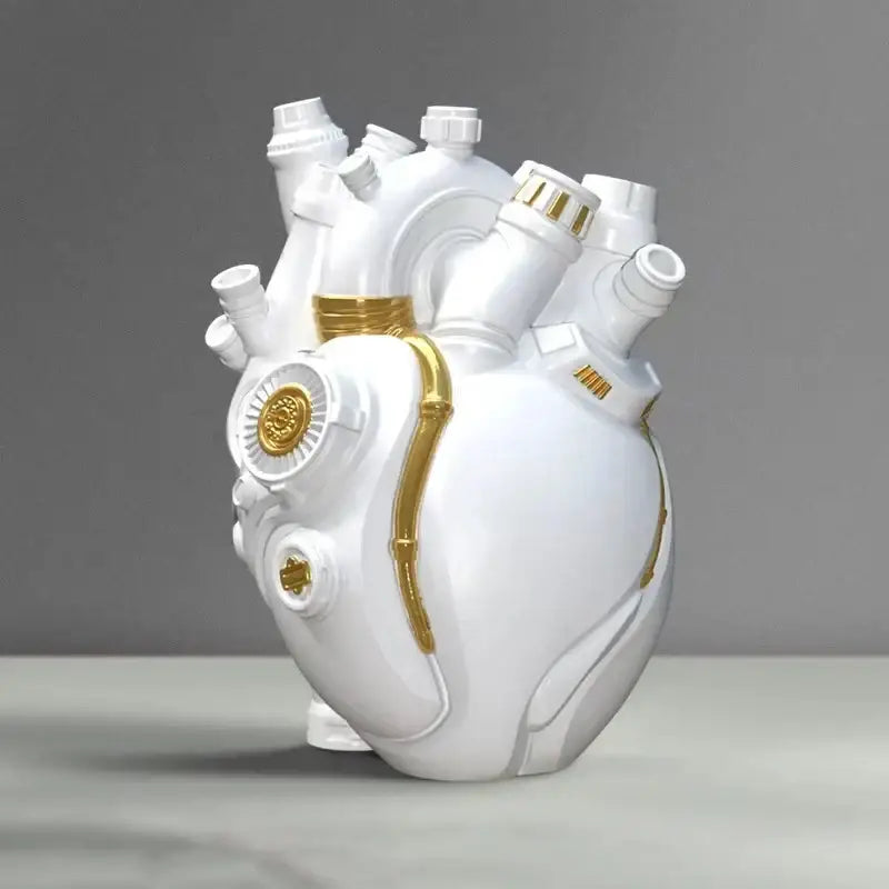 Steampunk white & gold heart cardiac vase living room decor