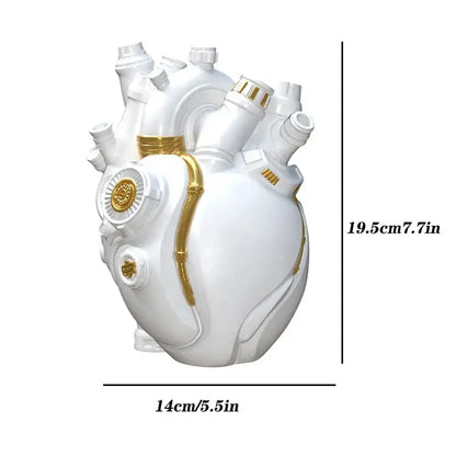 Steampunk white & gold heart cardiac vase living room decor