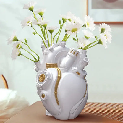 Steampunk white & gold heart cardiac vase living room decor