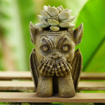 Stone gargoyle resin vase sculpture garden succulent planter set